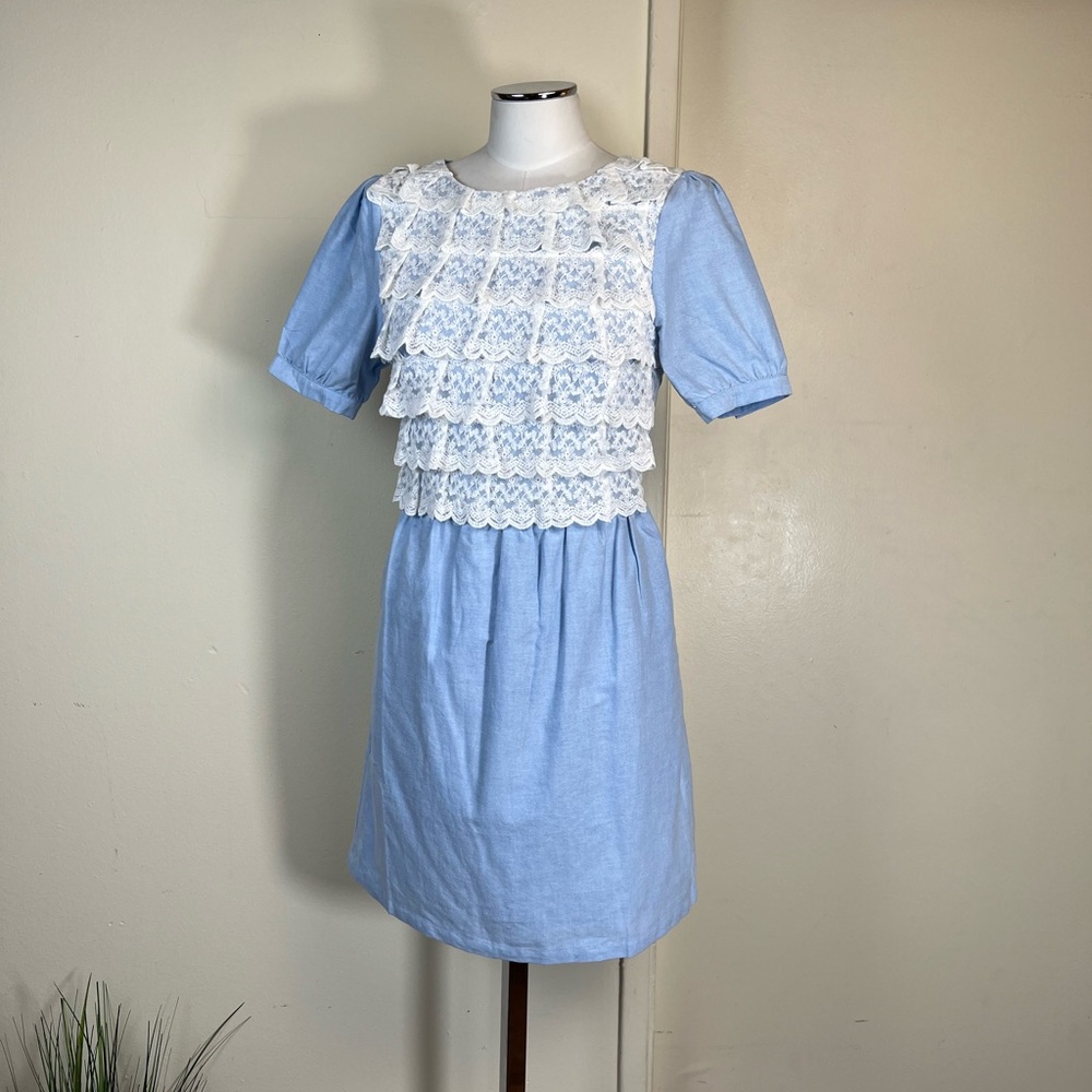 Lace Ruffled Open Back Dress with Pockets - Picture 4 of 13